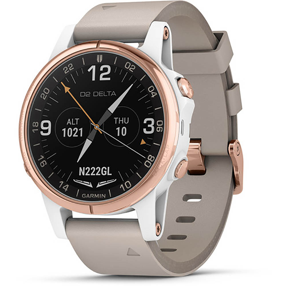 Часы Garmin D2 Delta S для пилотов розовое золото с бежевым ремешком
