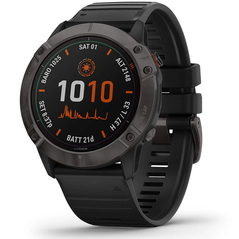 Часы Garmin Fenix 6X Pro Solar титановый серый DLC с черным ремешком
